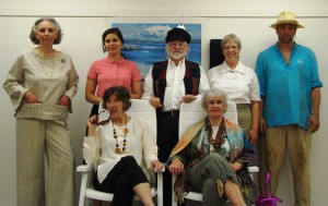 One-Act Play Festival cast. Back row, left to right: Joyce Ashley and Madeleine Ani (The Way of All Fish), Lawrence Spero, Tessa Spero and Alex Dewar (Variations on the Death of Trotsky). Seated: Donna Deacon and Catherine Andersen (Theatrical Digs). Photo © Chris Bowers.